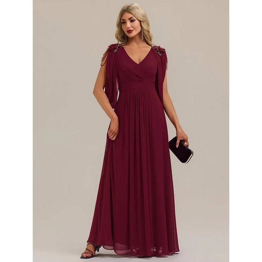 Ever Pretty Merlot A-Line Flowy Floral Beaded Chiffon Formal Dress NWT / 22 - Picture 8 of 16